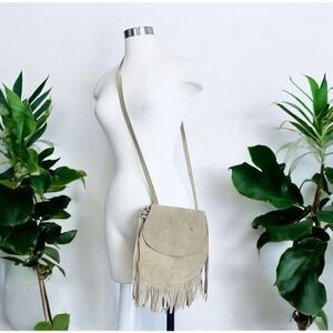 Tan Brown Leather Fringe Bucket Purse Bag Crossbody Medicine Biker